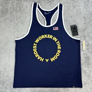 Under Armour Project Rock IsoChill Tank Top Mens Size XL Blue Hardest Worker